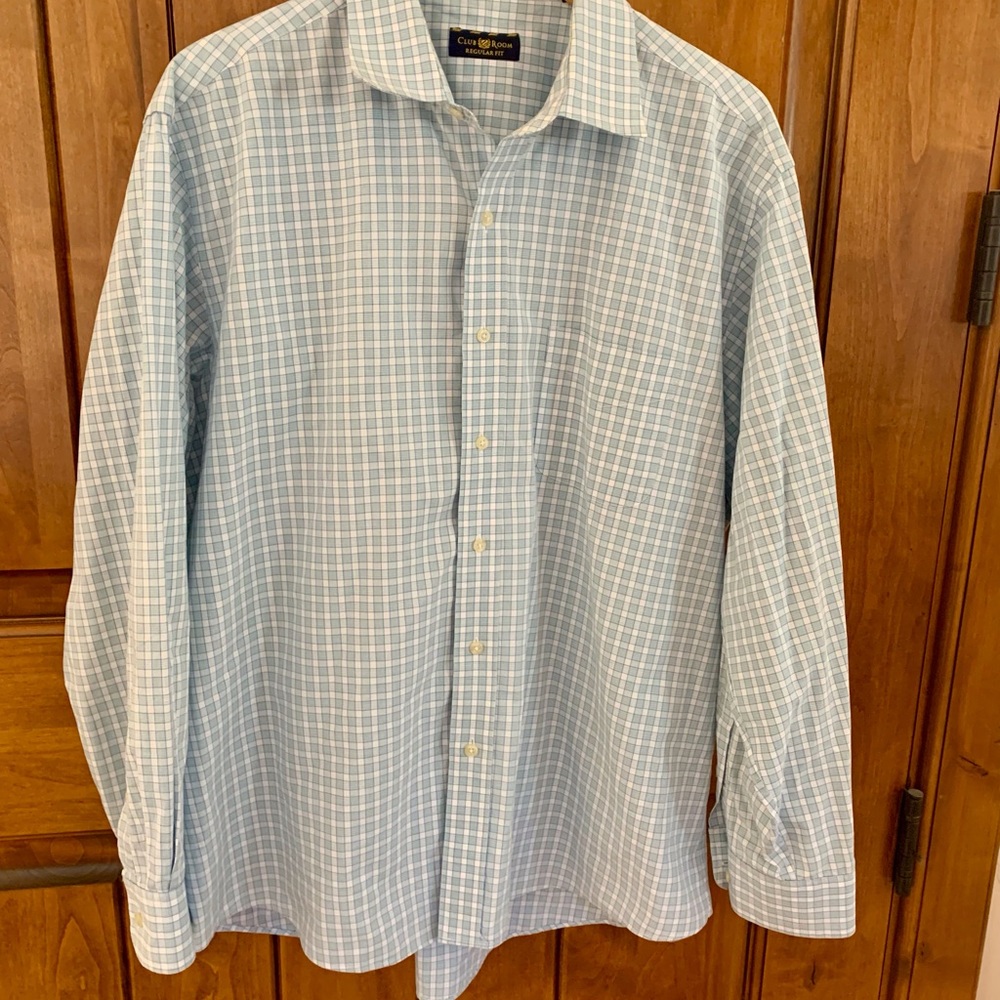 Men’s Classic Blue Checkered Shirt, Club Room 17.5 - 34/35